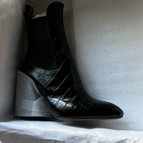 Chloe Wave Croc-embossed Ankle Boots - Picture 5 of 12